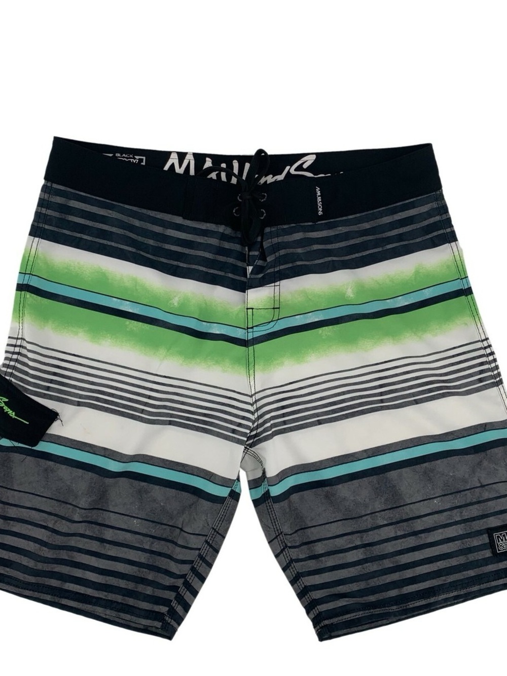 Maui and Sons Black, Gray, Green Striped Board Shorts